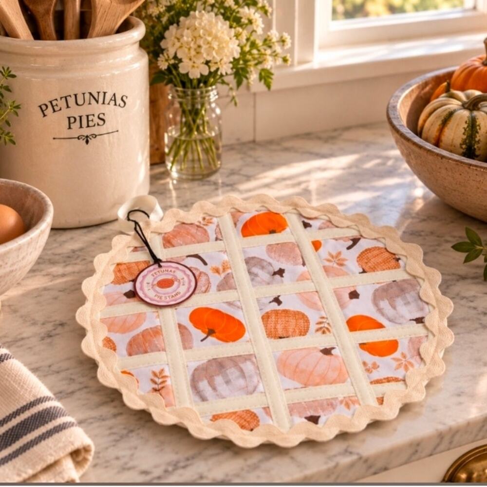 Pumpkin Pie / Hot Pad / Potholder / Quilted Cotton / washable / 11"
